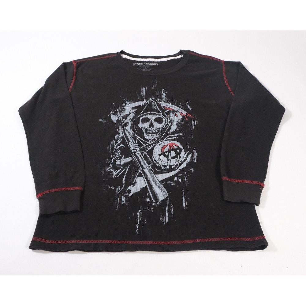 Sons Of Anarchy Thermal Shirt Mens XL Black Reaper Graphic Waffle‎ Knit